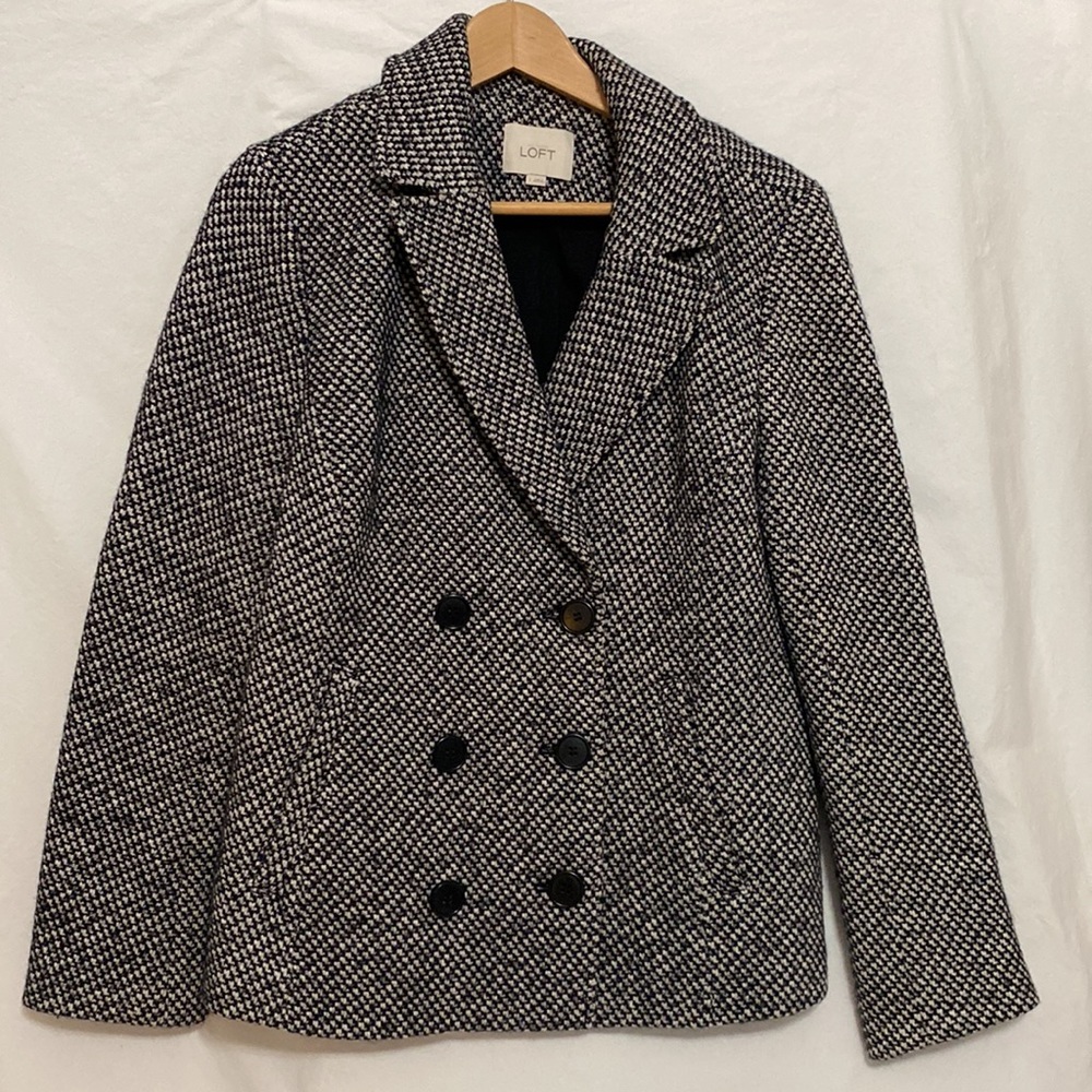 Ann Taylor LOFT Tweed Wool Blend Pea Coat Blazer Jacket